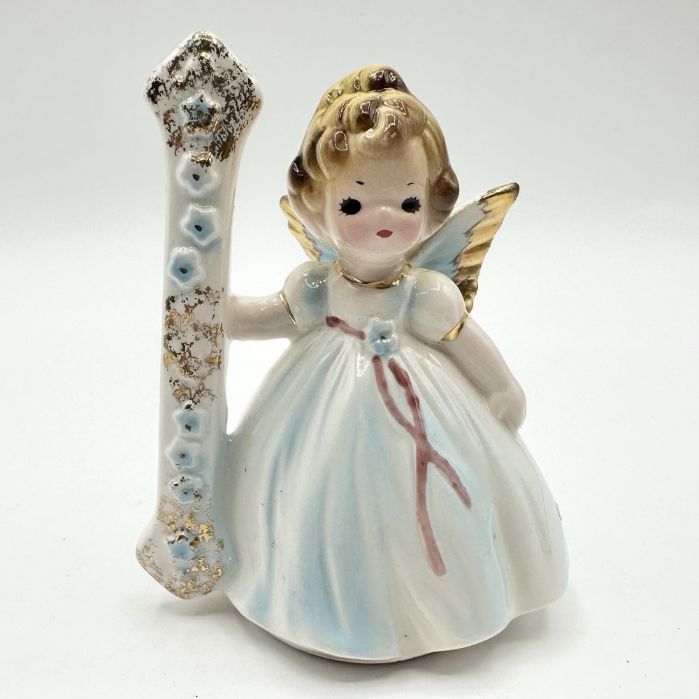 Vintage Josef Originals Birthday Angel Age 1 Year Porcelain Figurine Blue Fairy